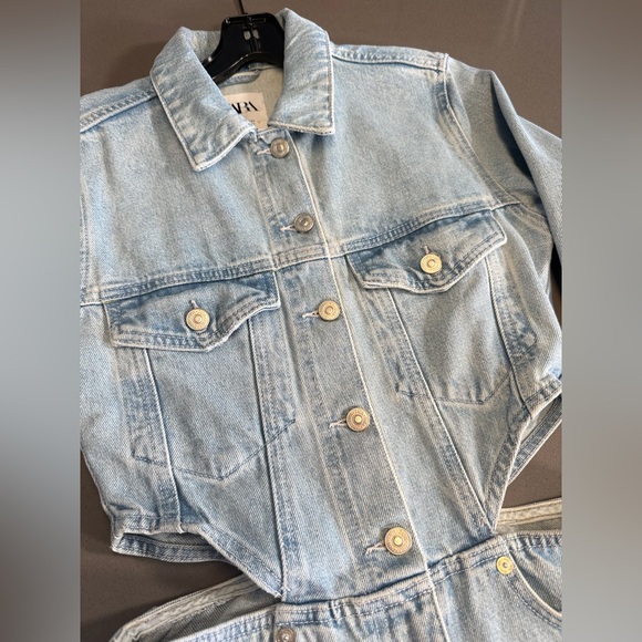 ZARA Denim Cut Out Romper Playsuit Frayed Shorts Size XS - Picture 6 of 11